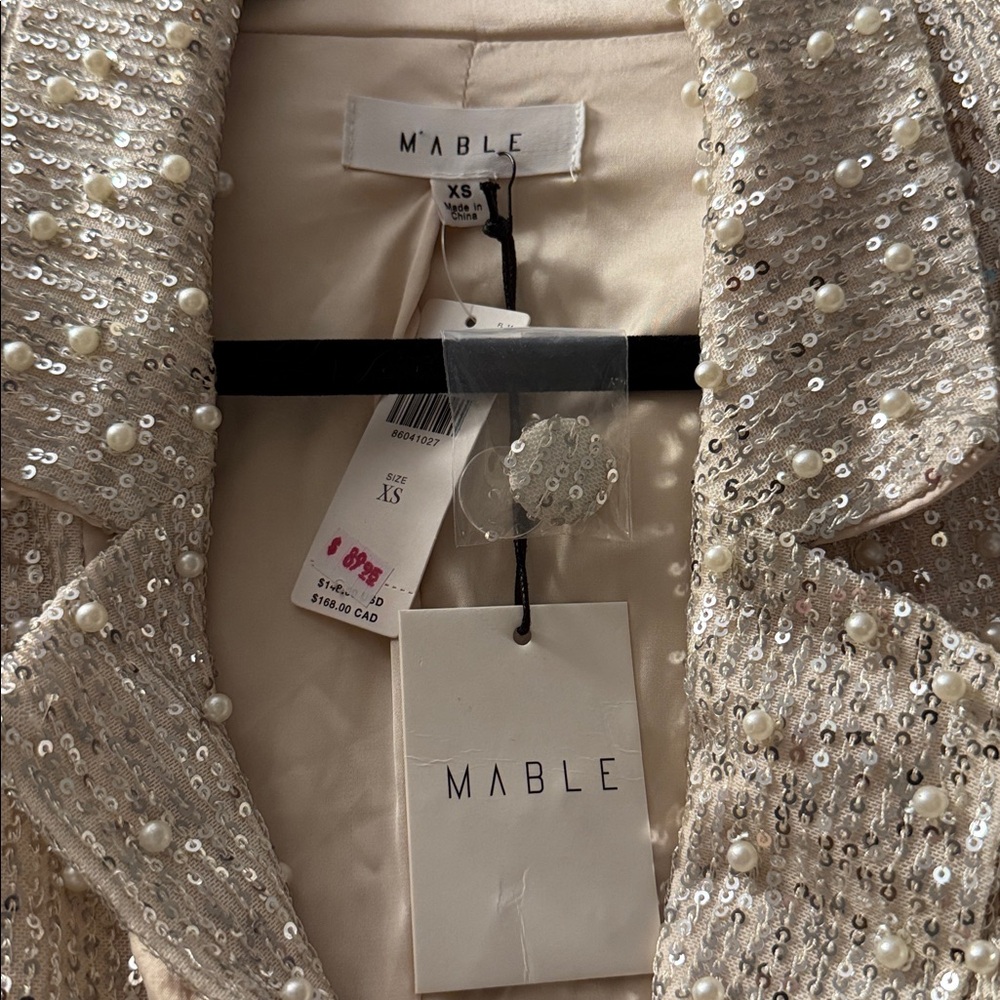 Mable Anthropolgie Women's Sparkling Sequin Blazer - Cream - Picture 2 of 7
